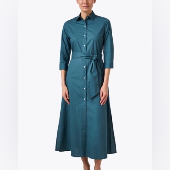 NWT Rosso35 Luxury Shirt Dress Midi in Teal Size 50 (US L) - Picture 1 of 16